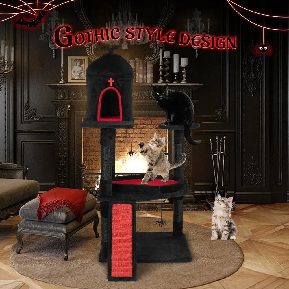 Gothic Halloween Cat Tree Tower With Scratching Posts And House Cave
