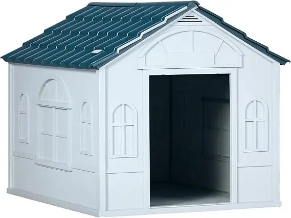 Plastic Dog House Water Resistant Indoor Outdoor Shelter With Door