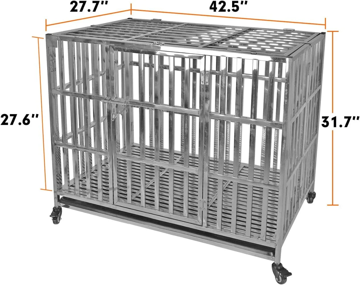 High Concerned Stackable Stainless Steel Dog Crate With Lockable Rolling Wheels