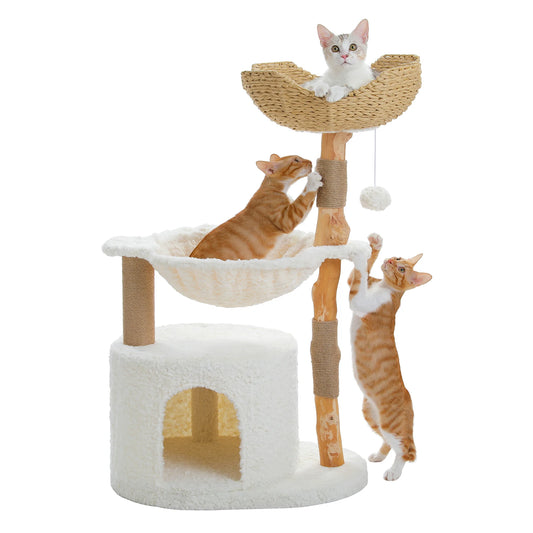 PAWZ Road Modern Cat Tree Tower With Solid Wood Posts