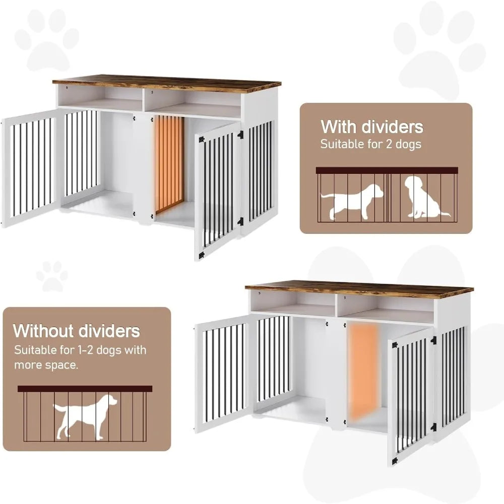 MKDK Dog Crate Furniture for Two Dogs with Storage Compartment