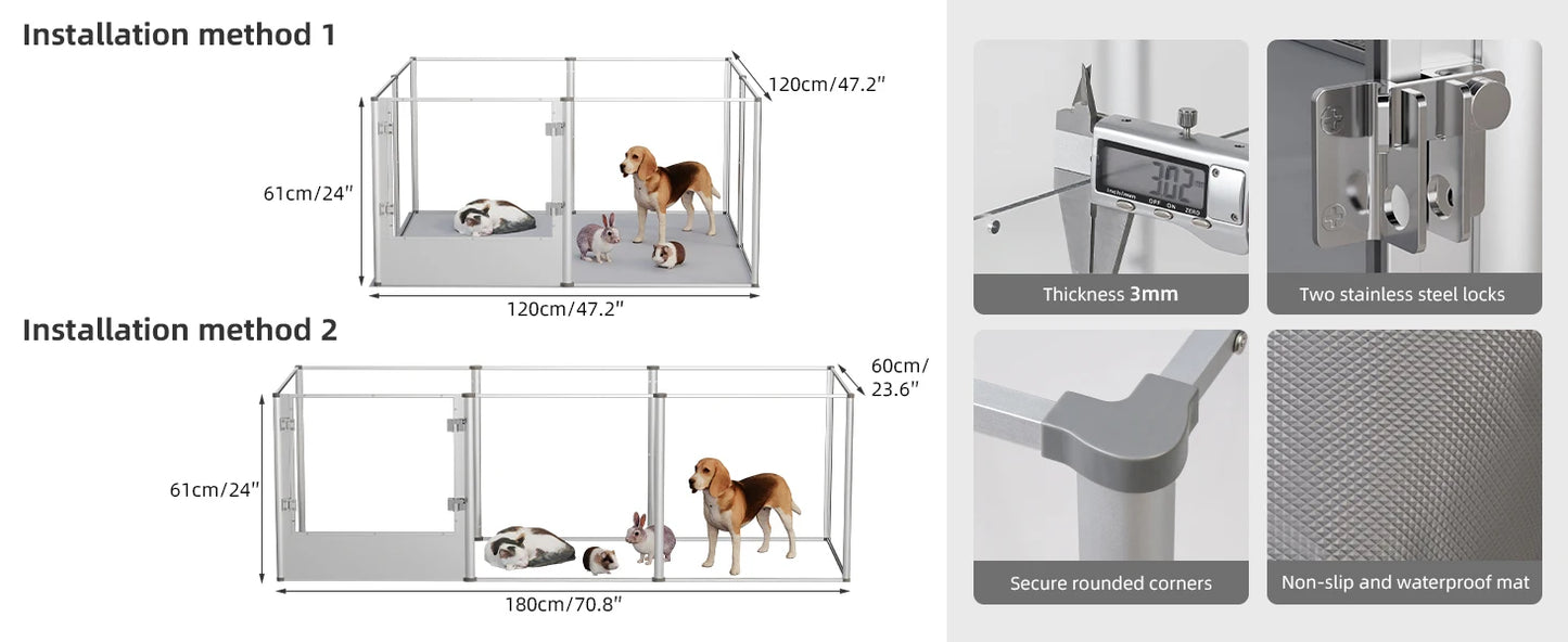 BORWAR Dog Playpen Acrylic Enclosure With Waterproof Pad For Pets