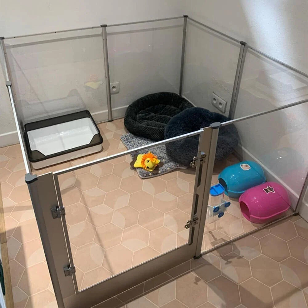 BORWAR Dog Playpen Acrylic Enclosure With Waterproof Pad For Pets