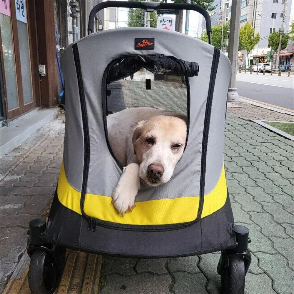 Breed Foldable One-Click Dog Stroller 4 Wheel Travel Rain Cover