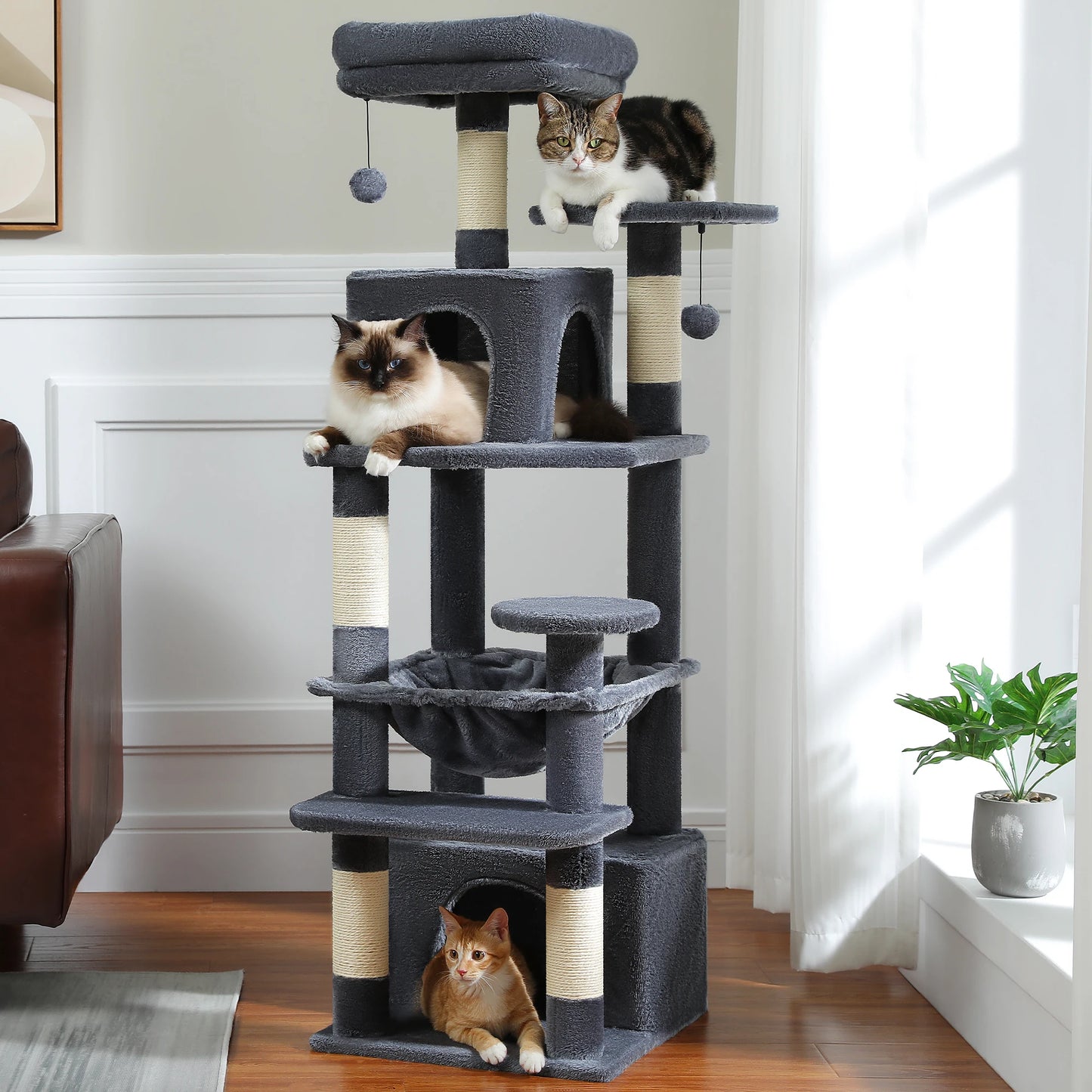 PEQULTICN Six Level Cat Tree Tower Cozy Hammock And Perches