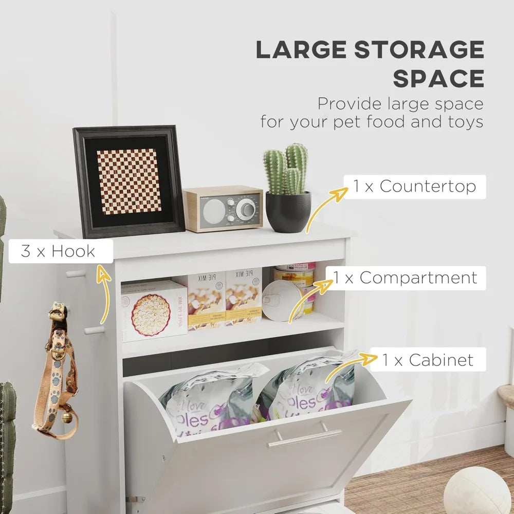 Dog Feeder Cabinet With Raised Bowls And Food Storage