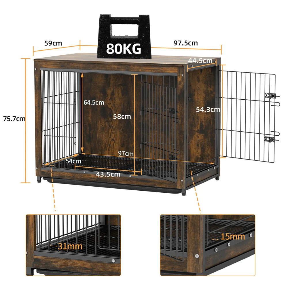 BORWAR Elevated Wooden Dog Crate End Table Kennel With Tray