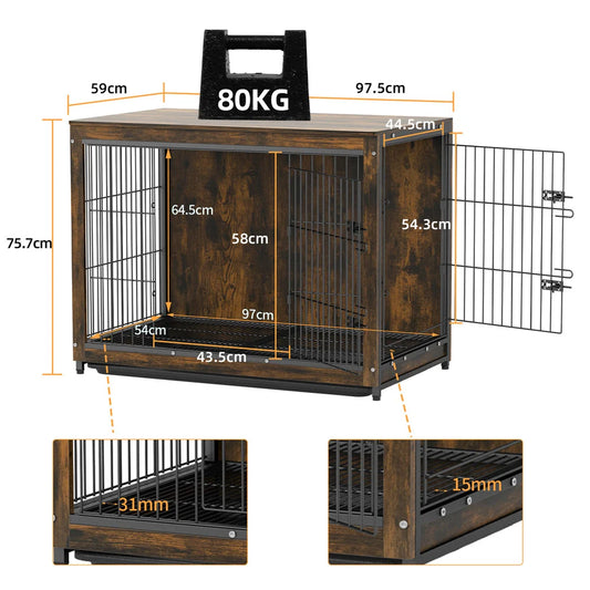BORWAR Elevated Wooden Dog Crate End Table Kennel With Tray