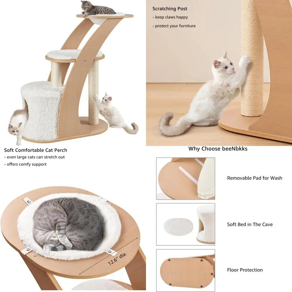 Indoor Wooden Cat Tower for Large Cats with Scratching Post