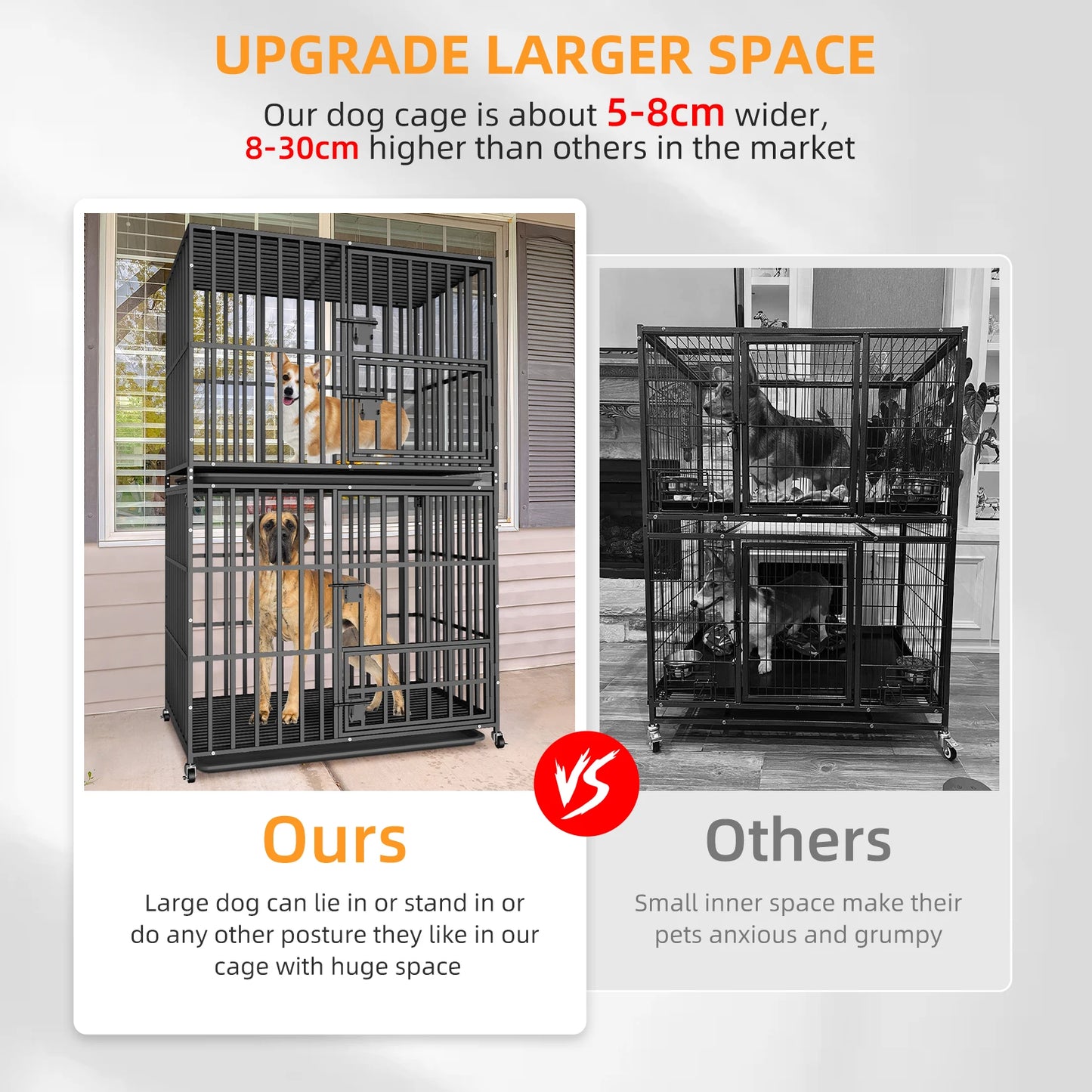 BORWAR Heavy Duty Stackable Dog Crate Removable Tray and Wheels