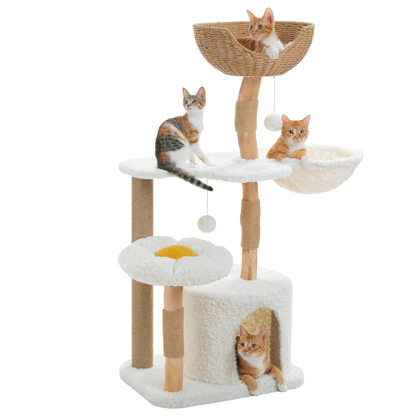 PAWZ Road Solid Wood Modern Cat Tree with Condo Hammock