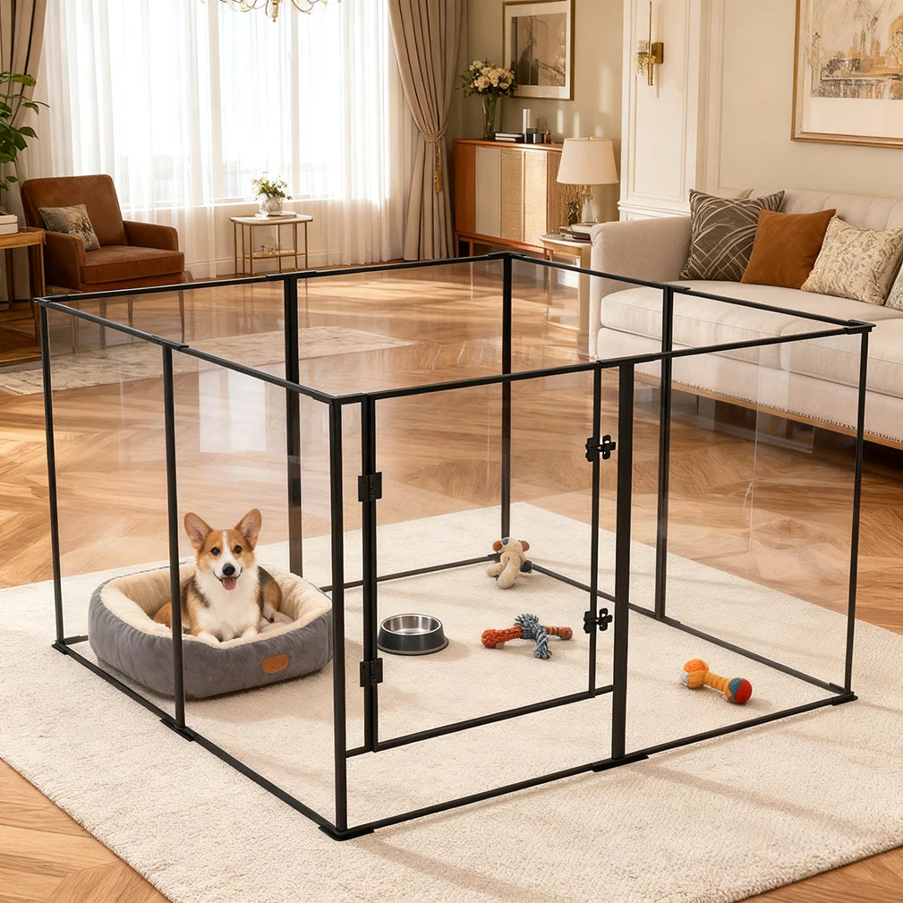BORWAR Premium Acrylic Aluminum Pet Playpen Enclosure With Full Visibility