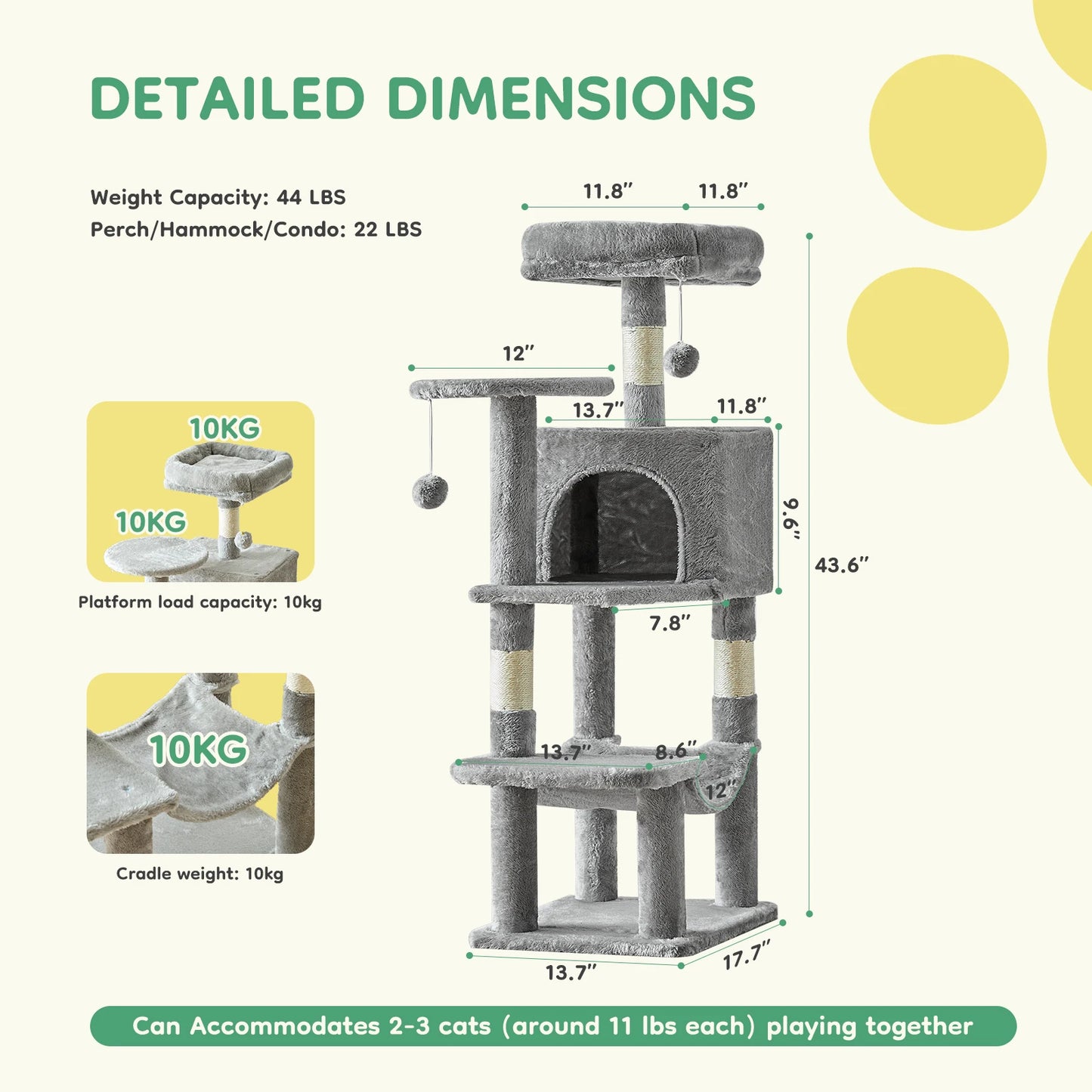 JHK MultiCat Climbing Cat Tree Tower With Sisal Scratching Posts