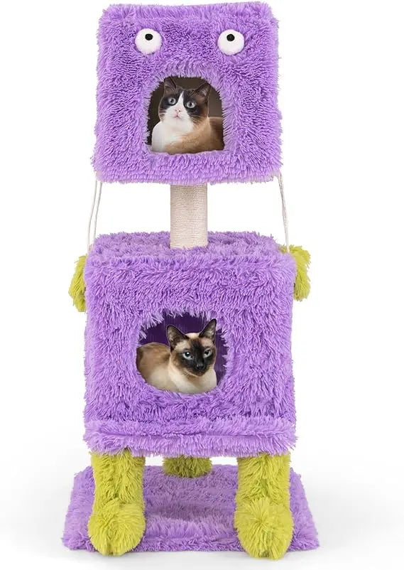 Monster Themed Three Tier Cat Tower With Enclosed Condos And Sisal Posts