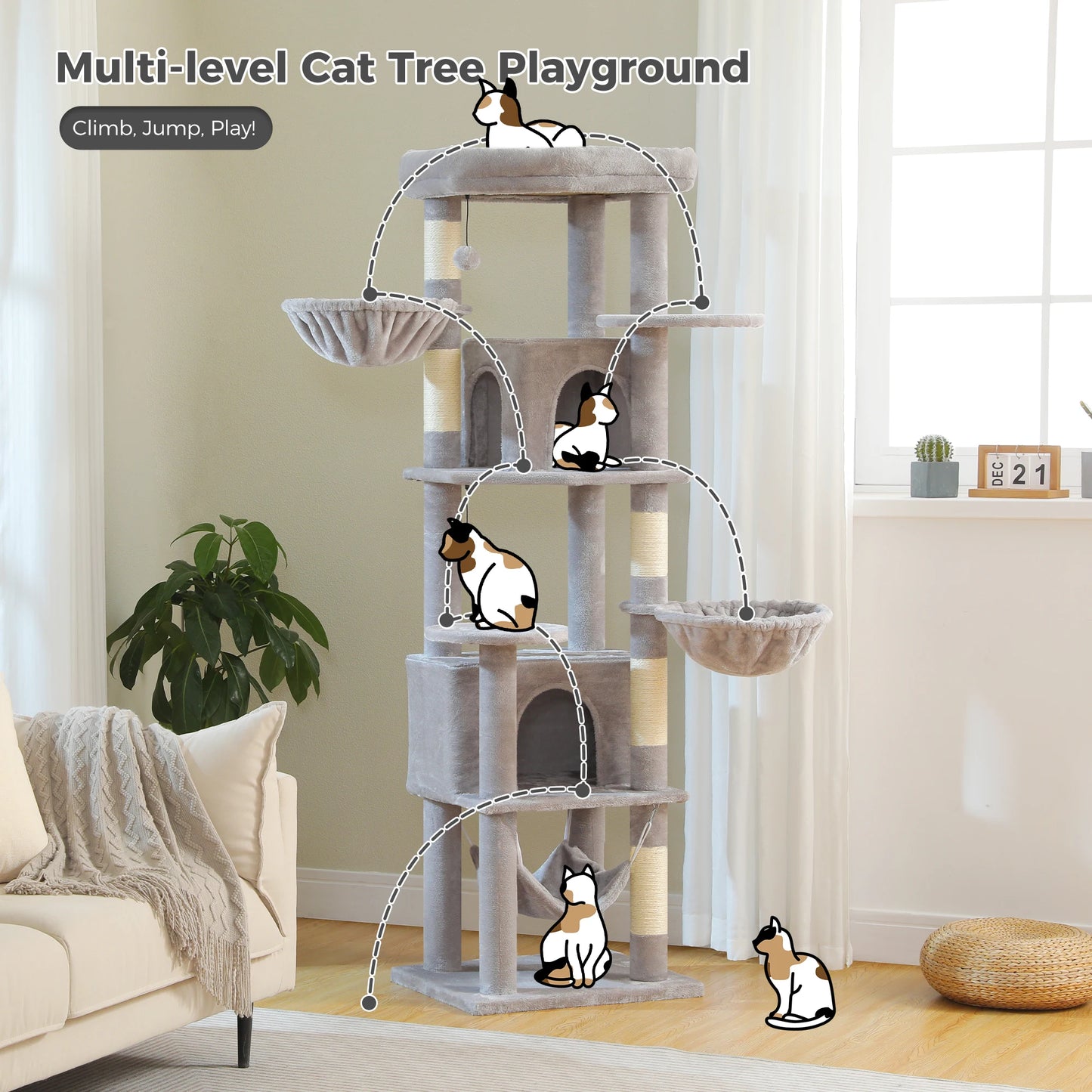 PEQULTICN Luxury Cat Tree With Sisal Scratching Posts And Condo