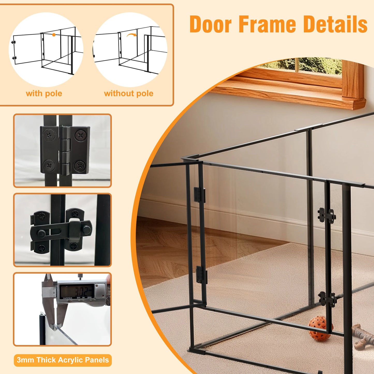 BORWAR Premium Acrylic Aluminum Pet Playpen Enclosure With Full Visibility
