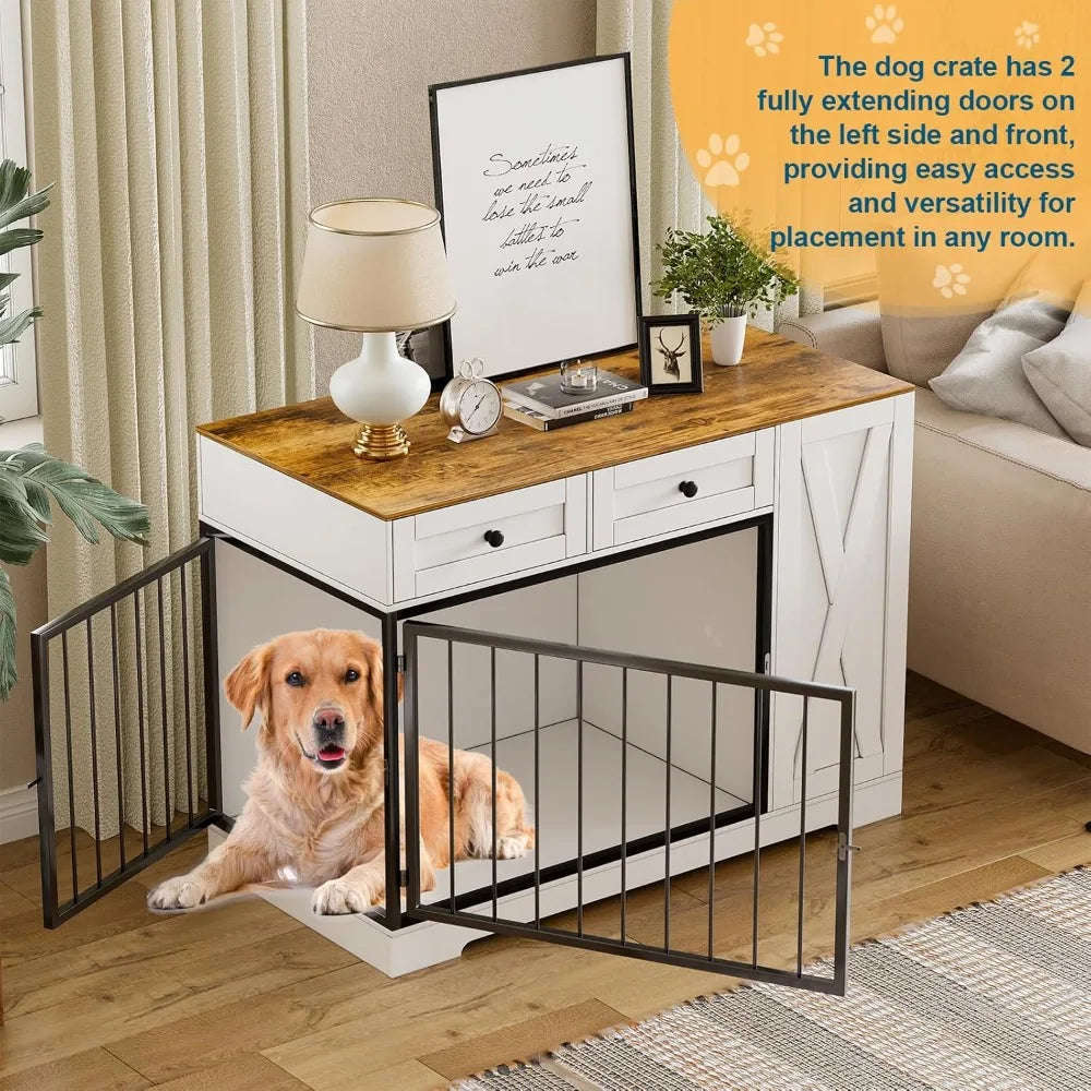 TIFICY Dog Crate Furniture With Storage Cabinet And Feeder