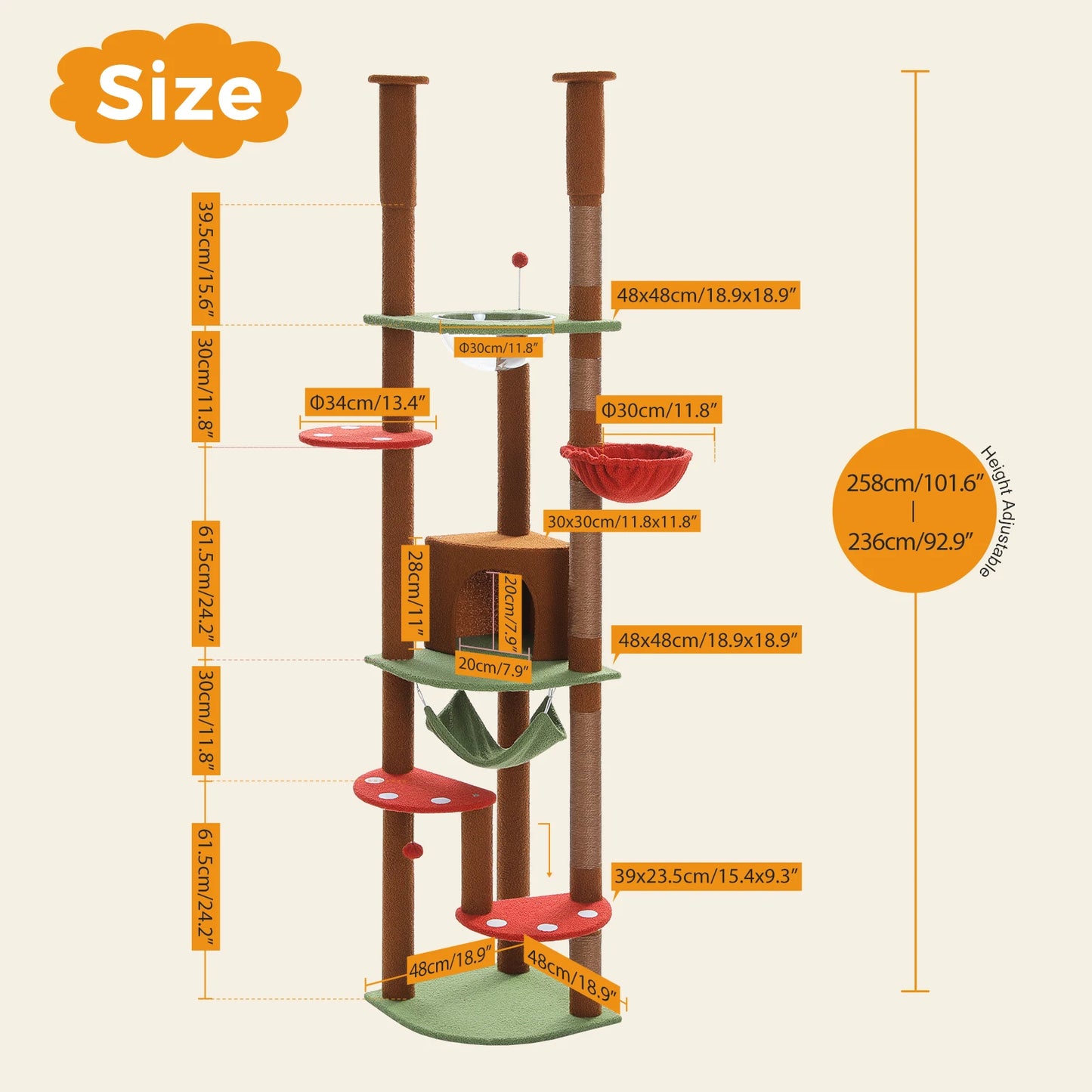 PAWZ Road Floor To Ceiling Cat Tree With Sisal Posts