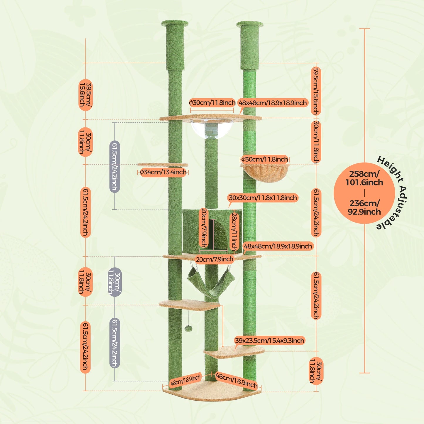 PAWZ Road Floor To Ceiling Cat Tree With Sisal Posts