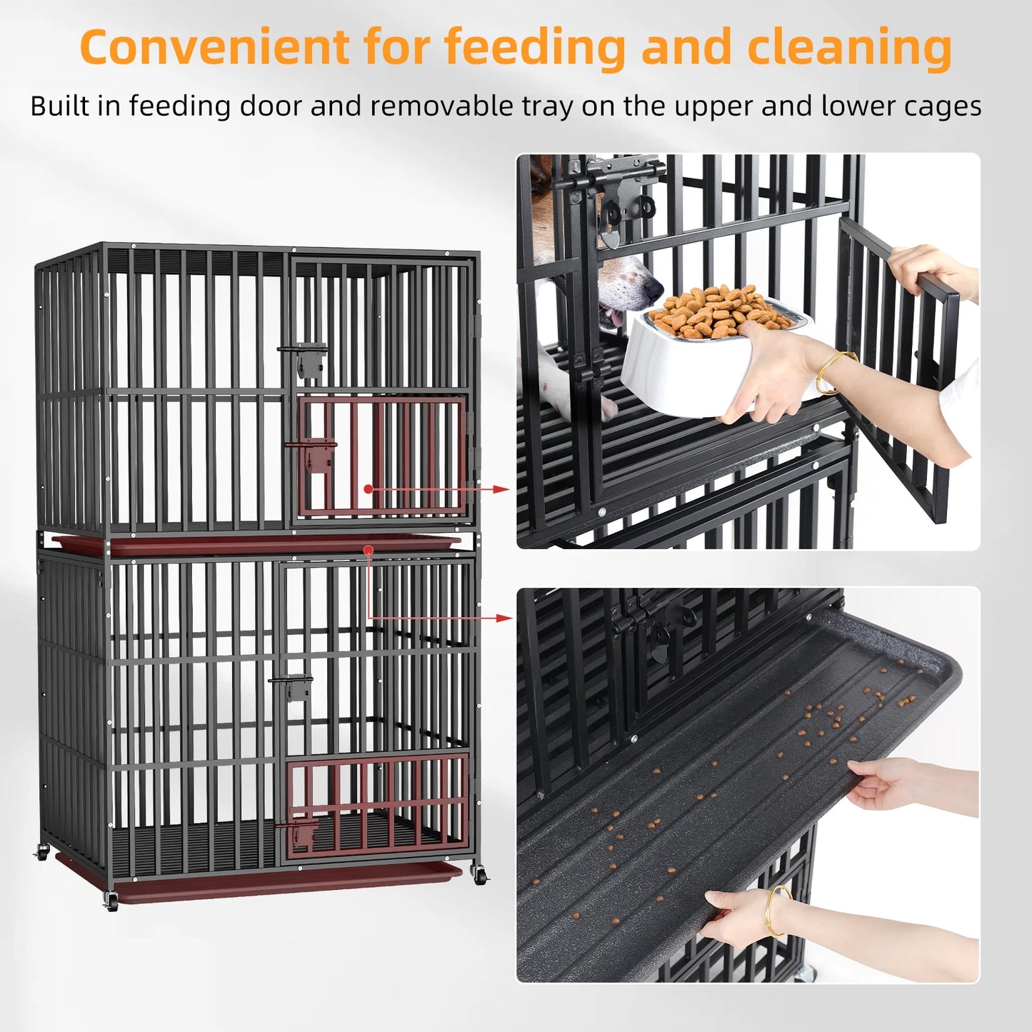 BORWAR Heavy Duty Stackable Dog Crate Removable Tray and Wheels
